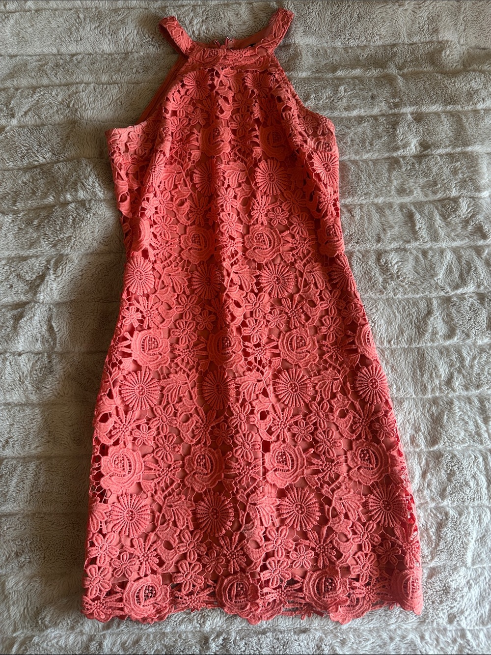 Lulu's Coral Lace Halter Midi Dress